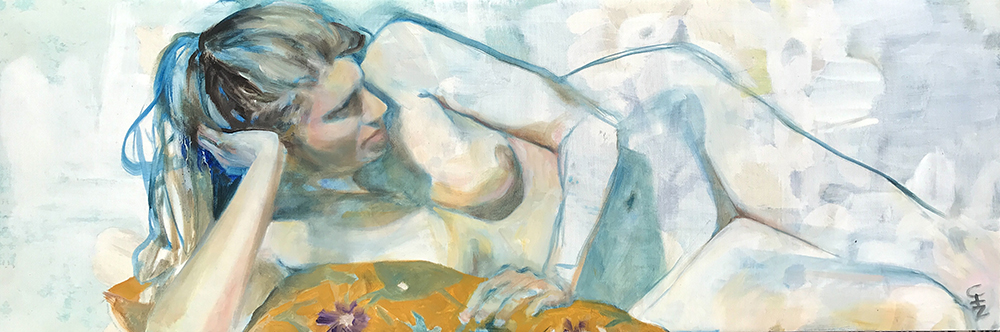 It's All Good - Painting by UTN, nude woman laying on her side with flower pattern