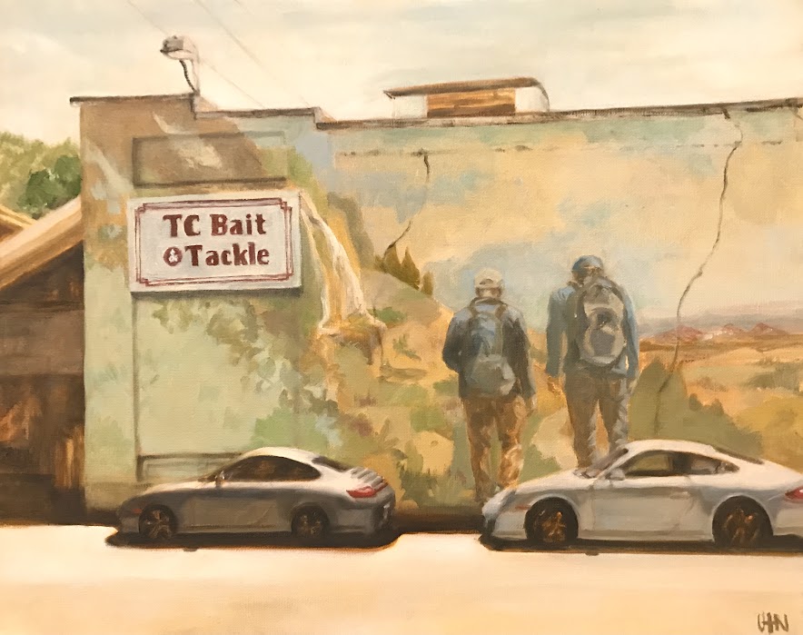 Best Friends - Painting by UTN, mural on the side of a local building of two people hiking