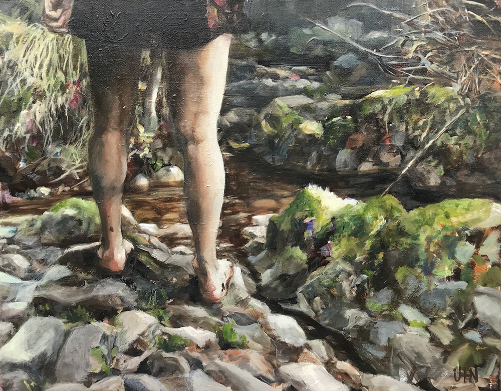 The Singing Creek - Painting by UTN, creek and female legs